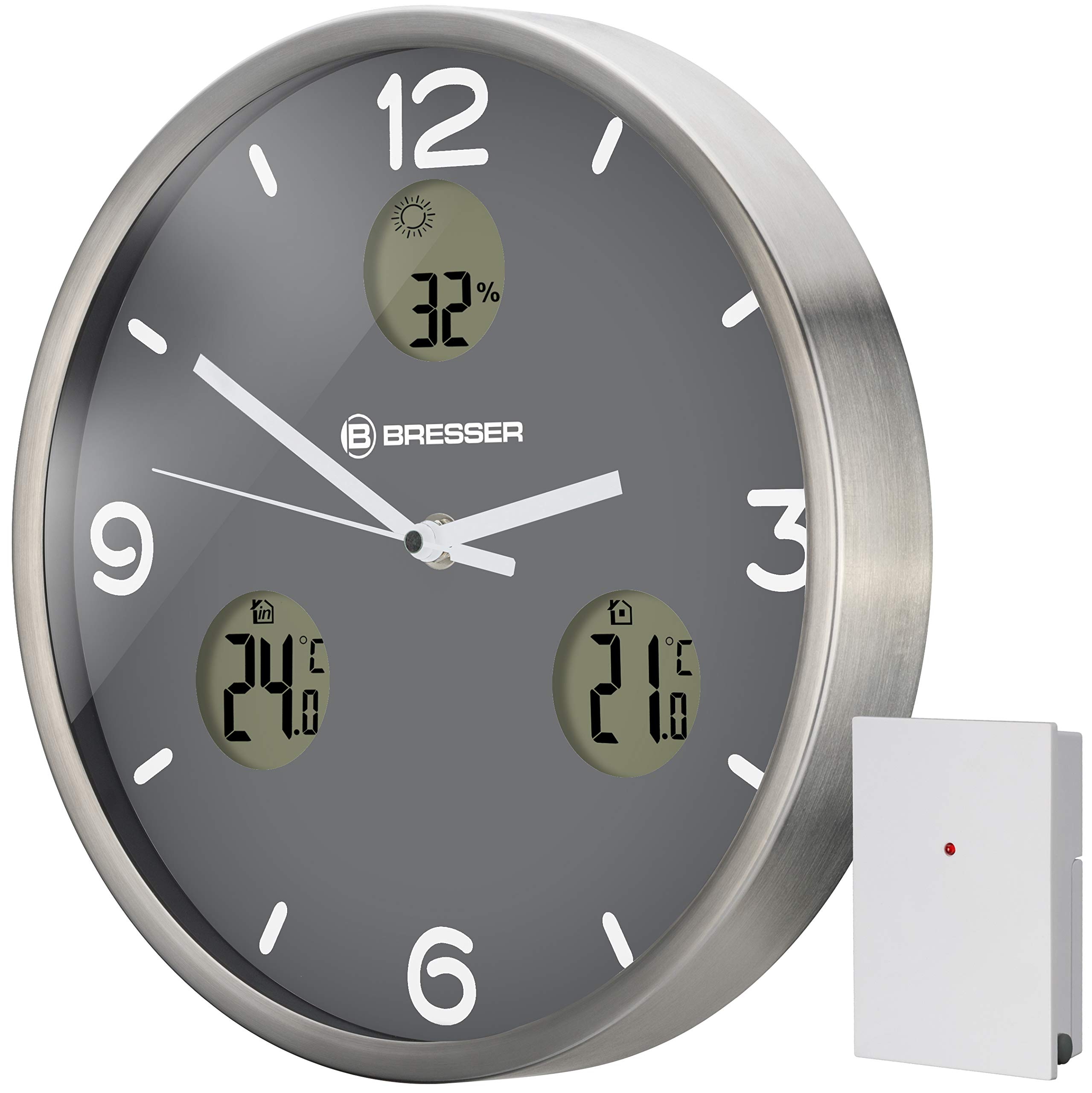 bresser-mytime-io-nx-funk-wanduhr-30-cm-mit-thermo-hygrometer-grau image 1