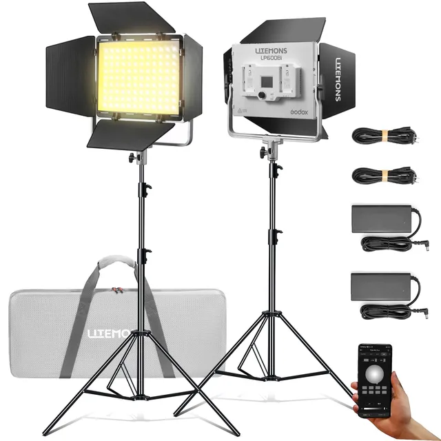 godox-litemons-lp600bi-k2-bi-color-led-lichtpanel-2er-set-60w-mit-stativ image 1