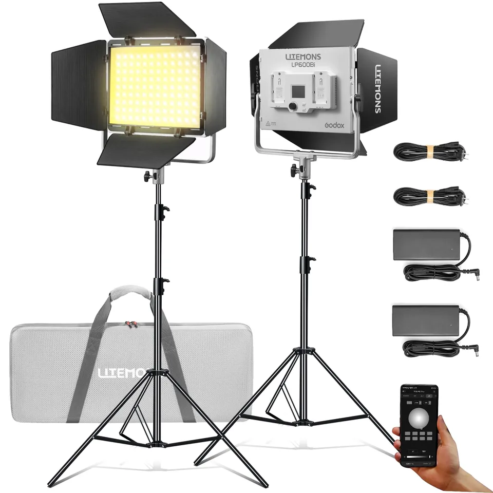 godox-litemons-lp600bi-k2-bi-color-led-lichtpanel-2er-set-60w-mit-stativ image 1