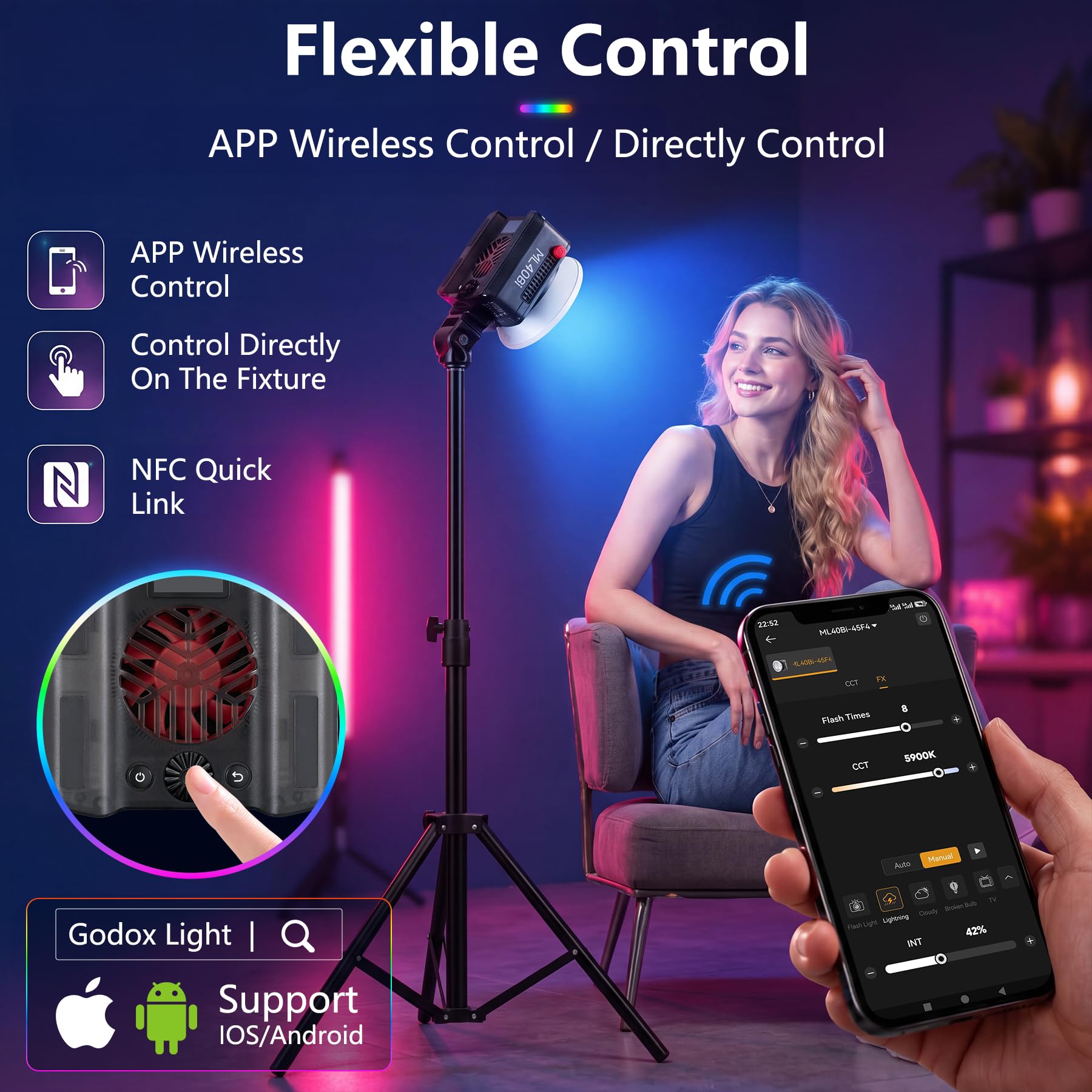 godox-sl100bi-led-videolicht-100w-2800-6500k-bowens-mount image 3