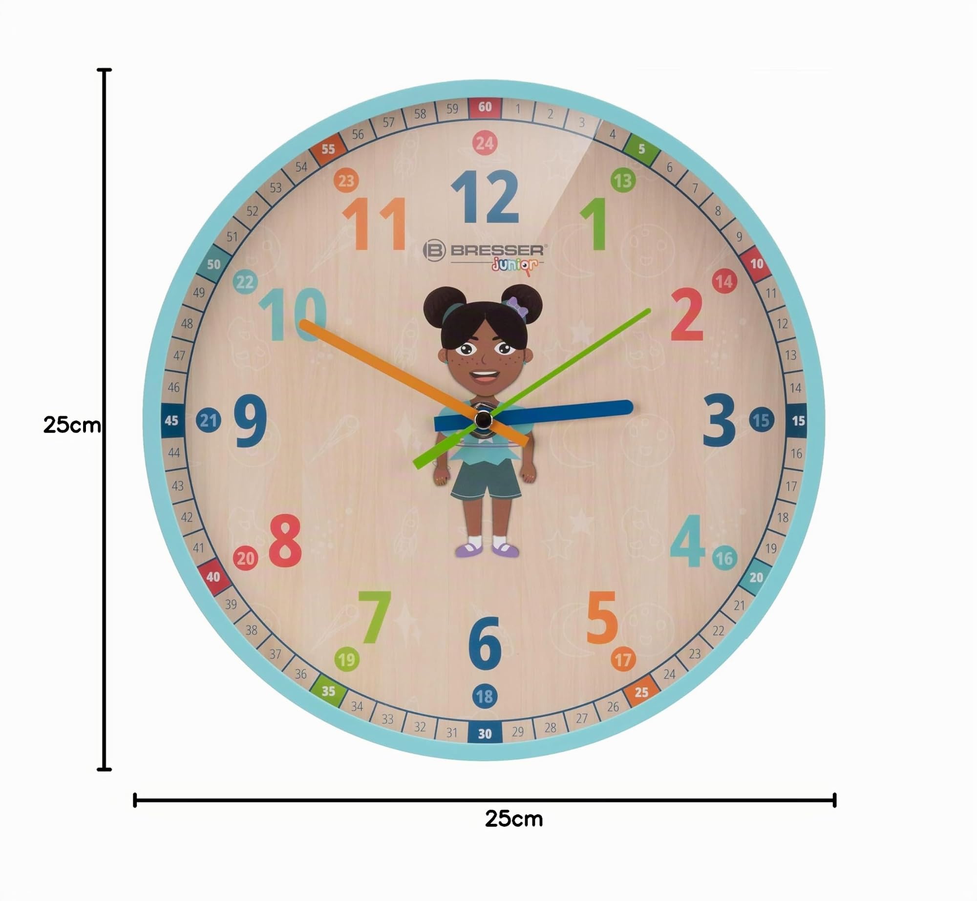 bresser-junior-kinder-wanduhr-25-cm-lautlos-blau image 6