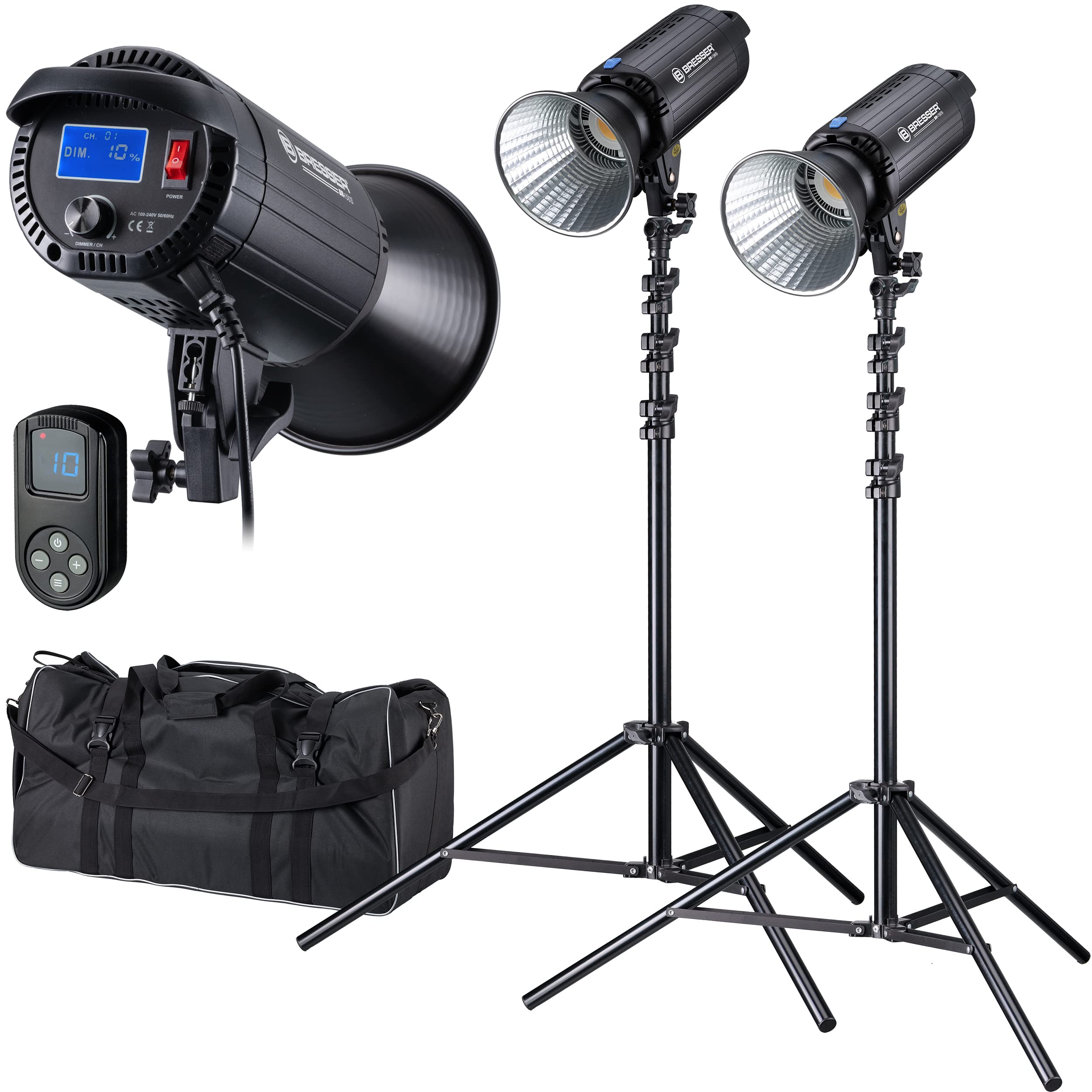 bresser-br-150s-cob-led-dual-kit-2x-150w-mit-reflektor-und-stativ image 1