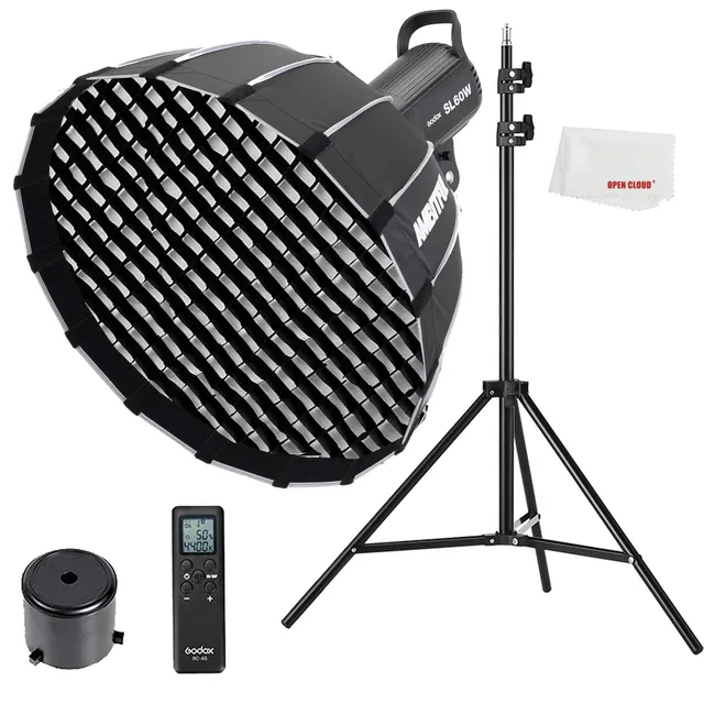 godox-sl-60w-led-videoleuchte-5600k-bowens-mount-set-mit-softbox-und-stativ image 1