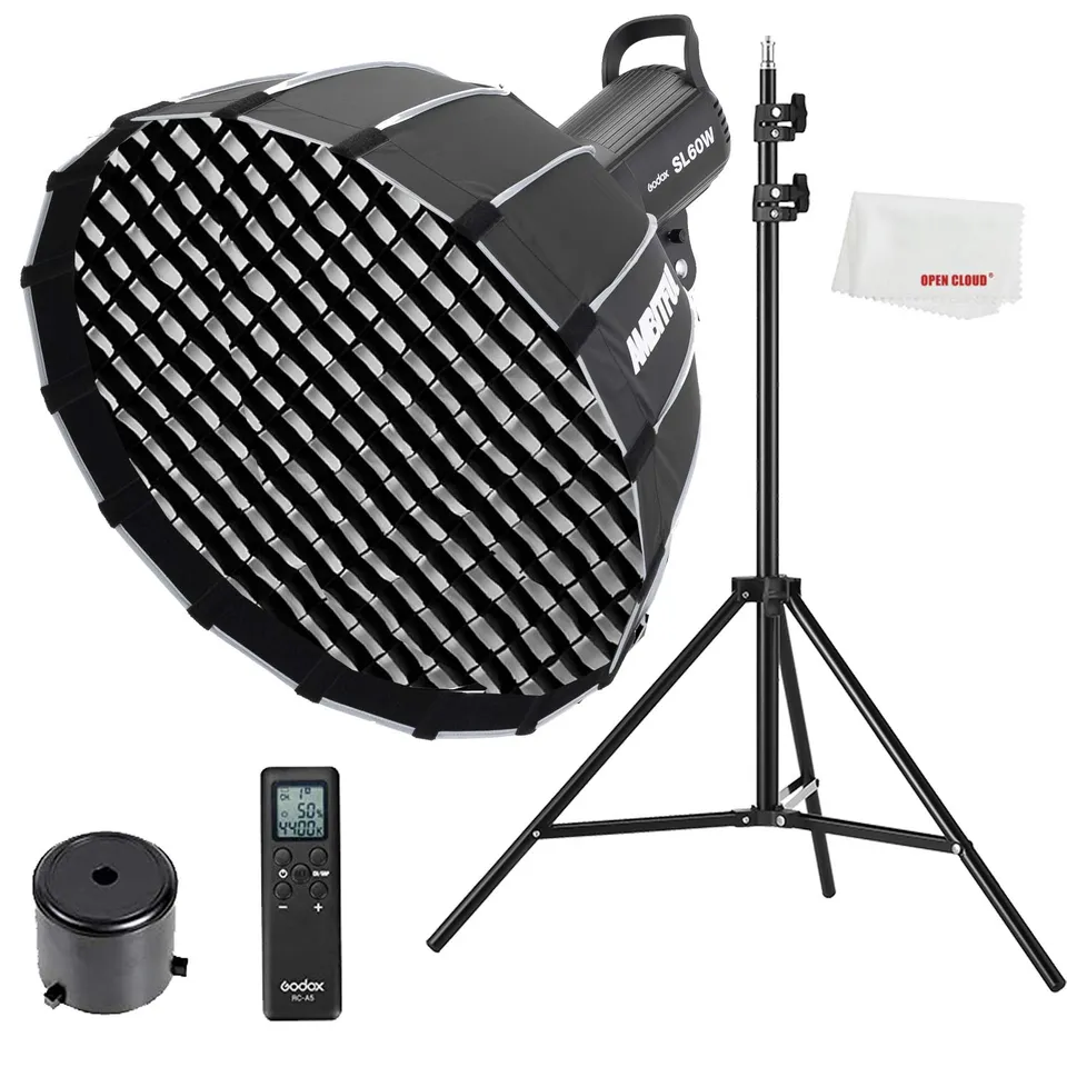 godox-sl-60w-led-videoleuchte-5600k-bowens-mount-set-mit-softbox-und-stativ image 1