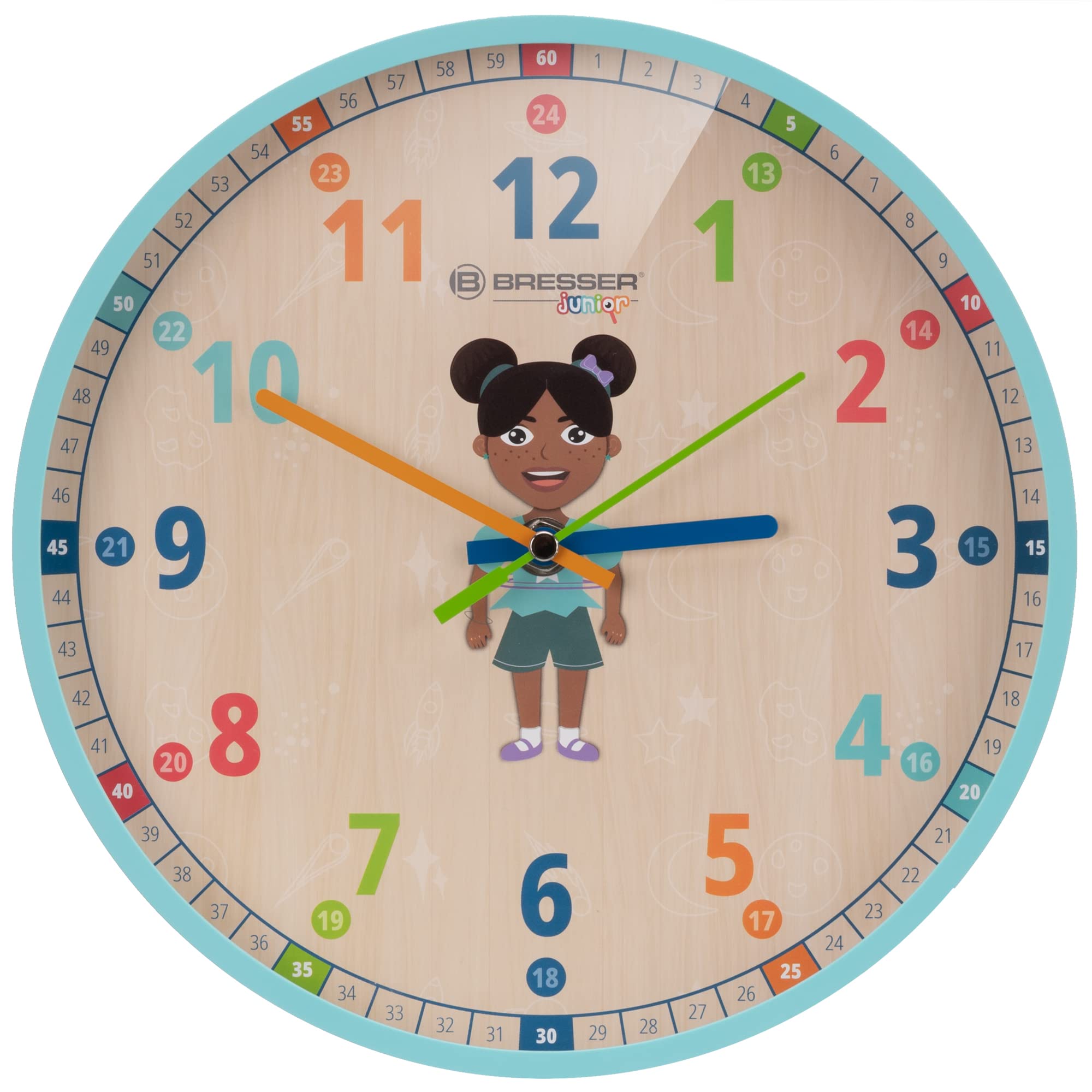 bresser-junior-kinder-wanduhr-25-cm-lautlos-blau image 1