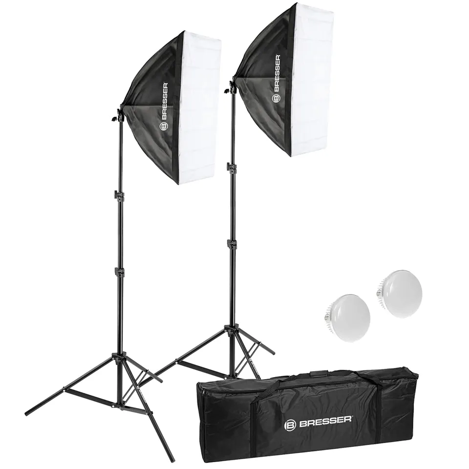 bresser-br-225b-led-tageslicht-set-2x-50w-softbox-50x70-cm-mit-stativen image 1