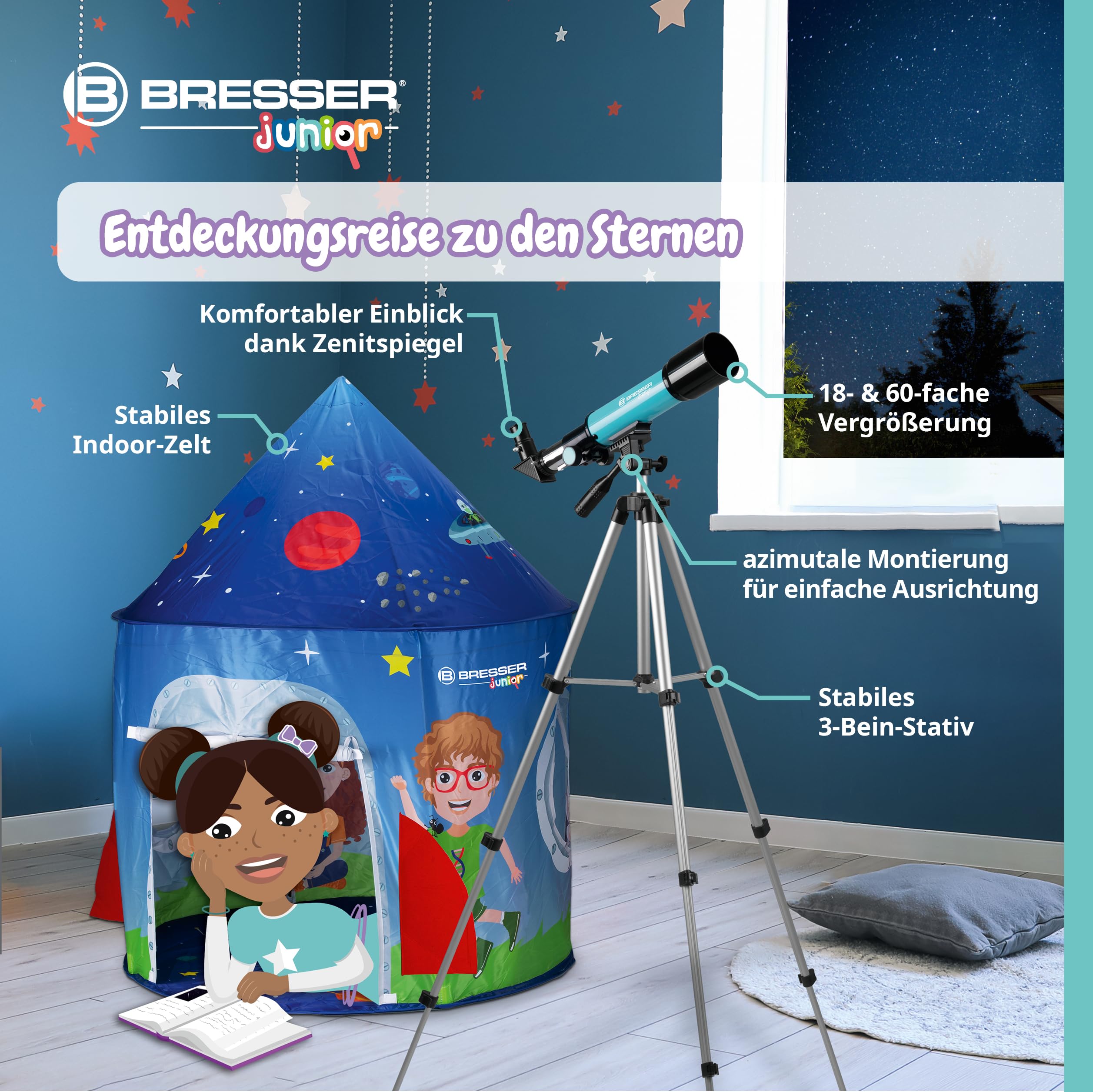 bresser-junior-linsenteleskop-50-360-mit-zelt-kinder-astronomie-set-blau image 6