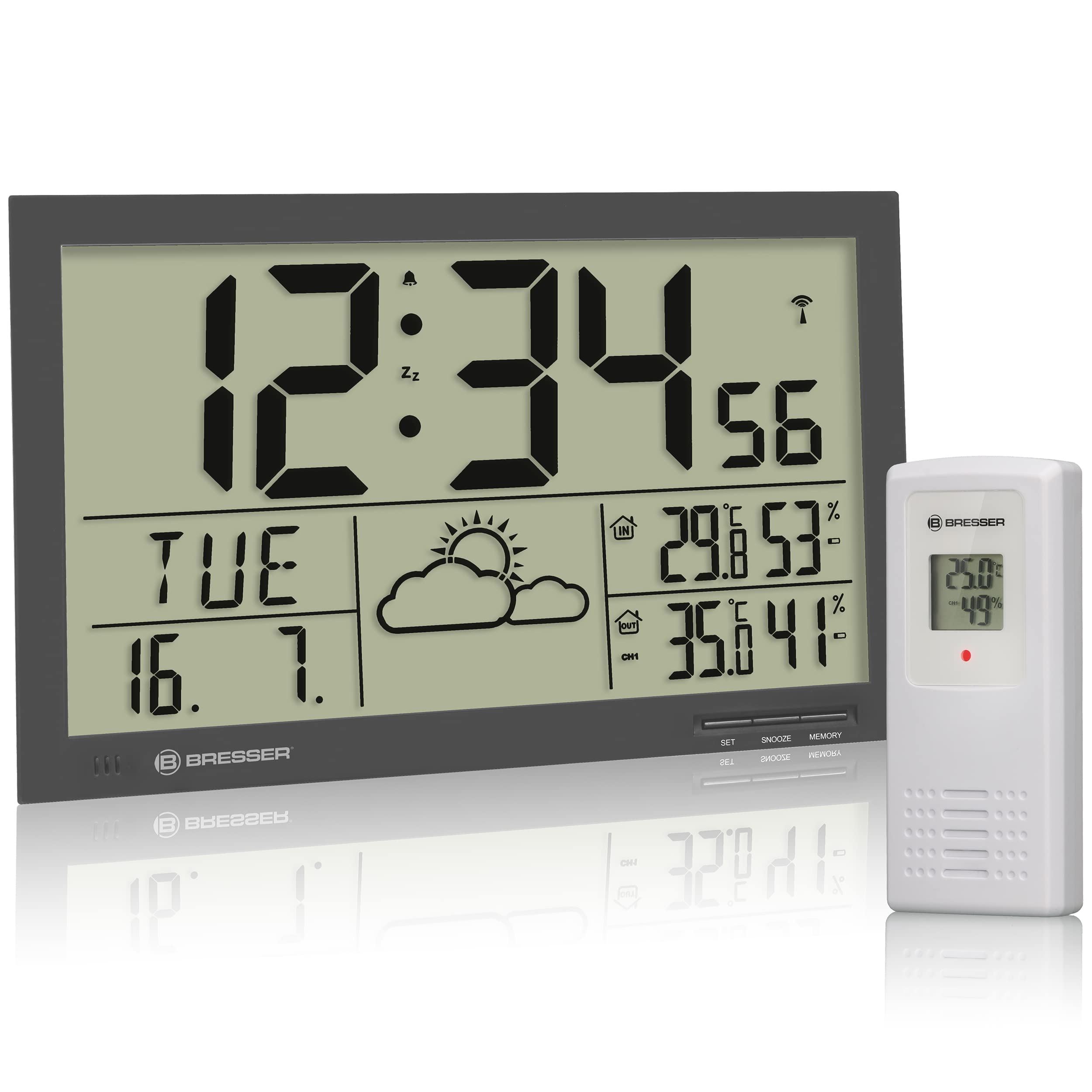 bresser-mytime-jumbo-lcd-funk-wetter-wanduhr-mit-au-ensensor-9cm-ziffern-grau image 1