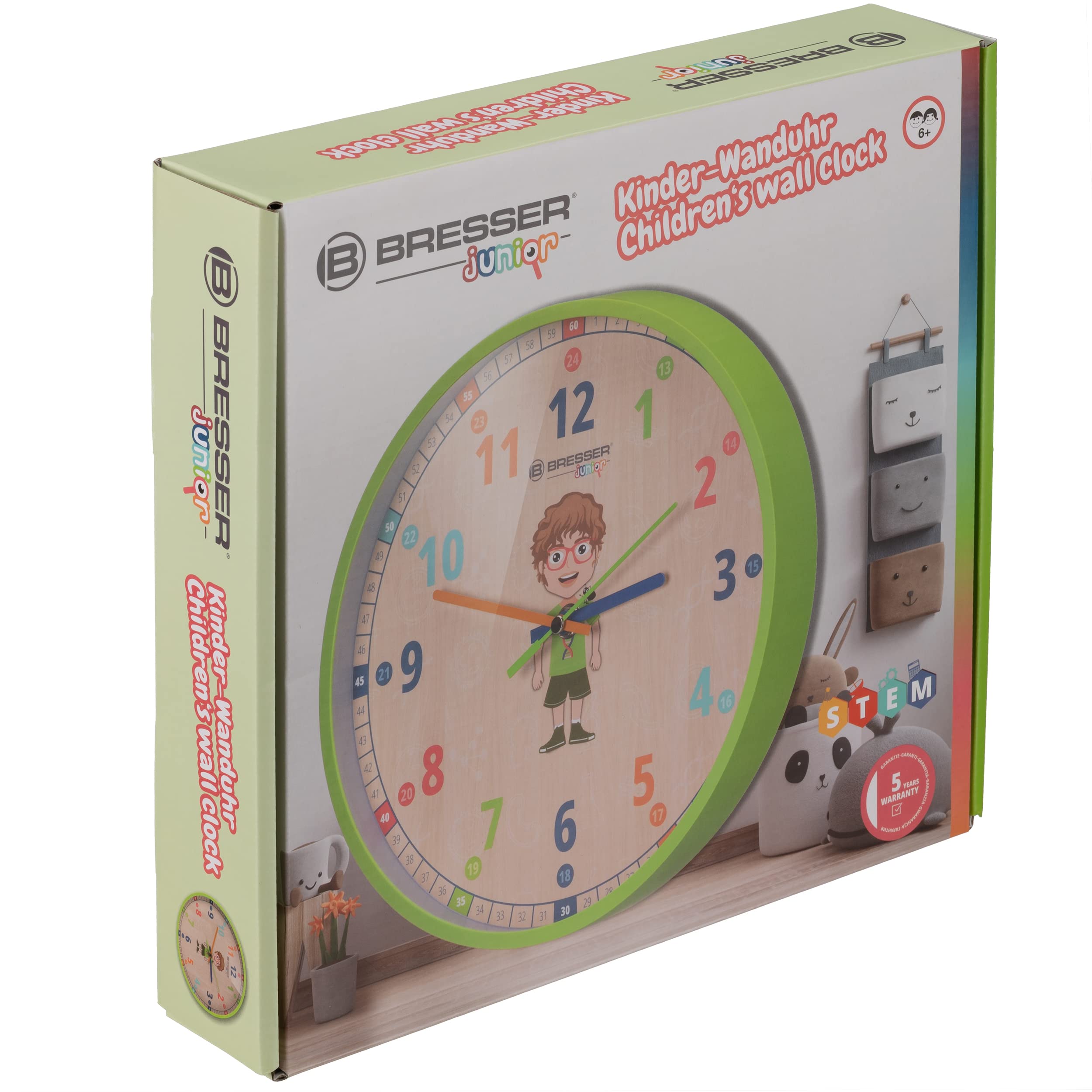 bresser-junior-kinder-wanduhr-25-cm-lautlos-gr-n image 4