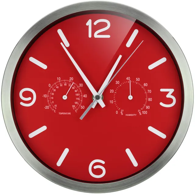 bresser-funkuhr-mytime-nd-thermo-hygro-wanduhr-250-mm-rot image 1
