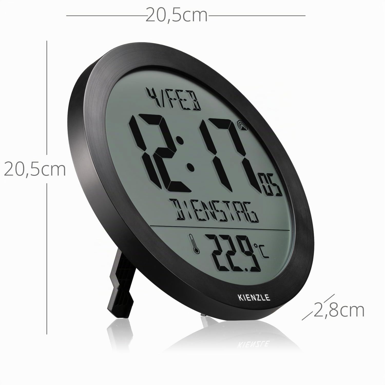 kienzle-dcf-funkwanduhr-18-7-cm-mit-innentemperatur-schwarz image 7