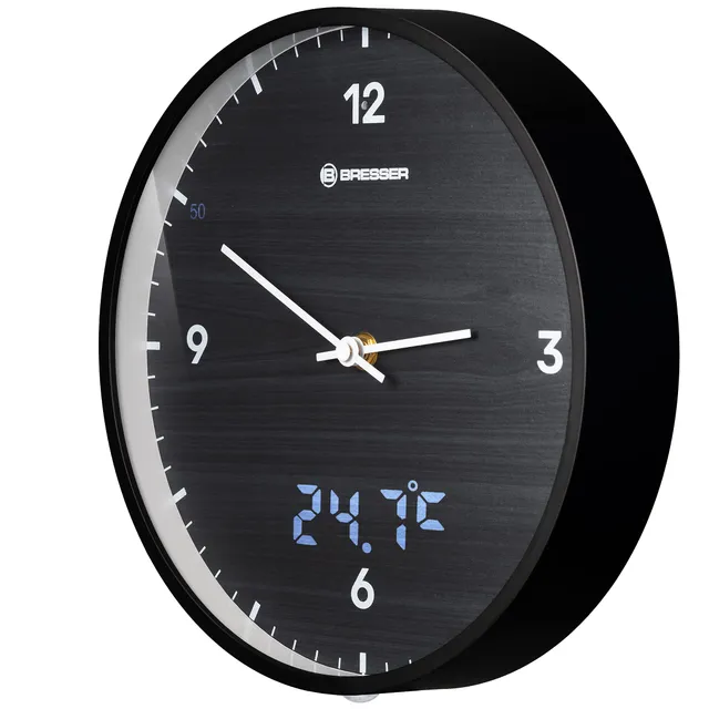 bresser-mytime-ledsec-funk-wanduhr-24-cm-mit-temperaturanzeige-schwarz image 1