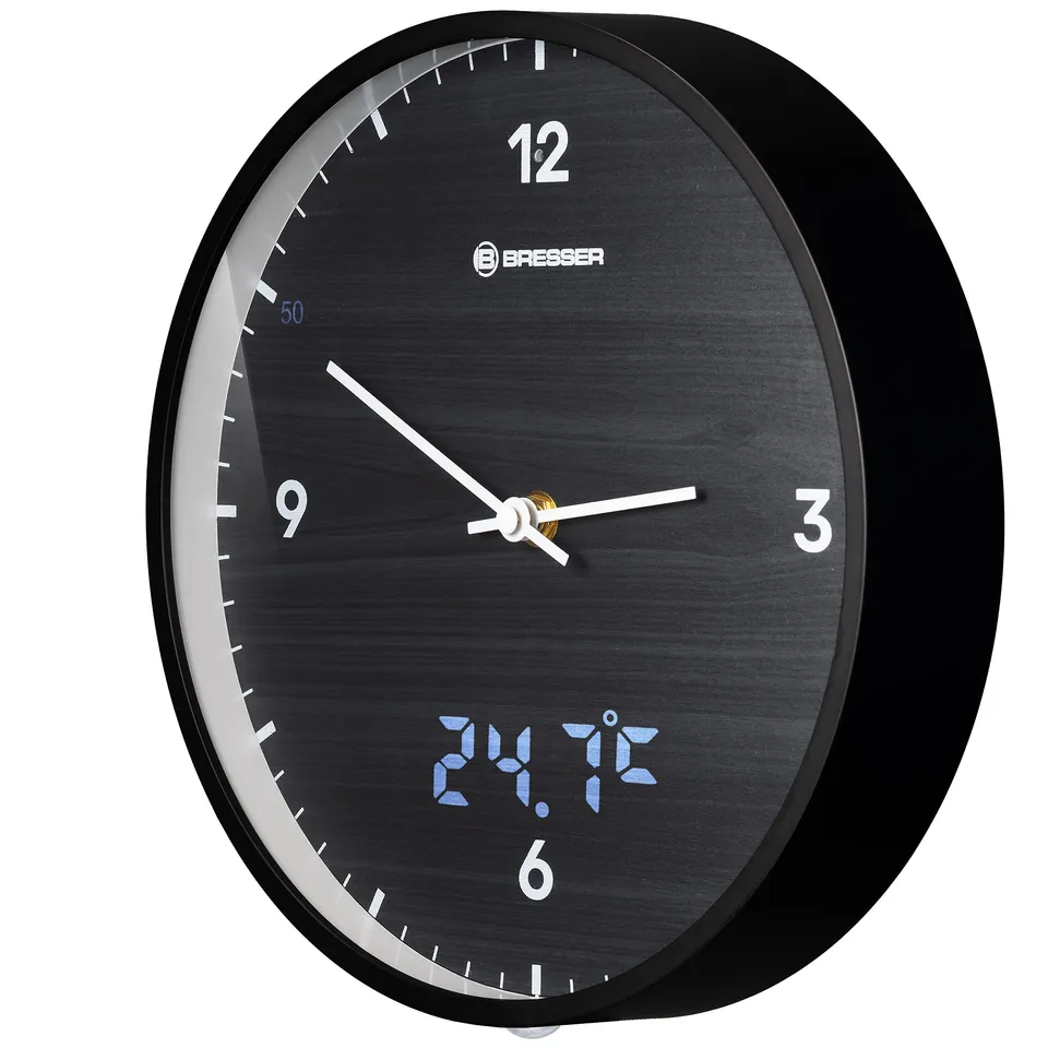 bresser-mytime-ledsec-funk-wanduhr-24-cm-mit-temperaturanzeige-schwarz image 1