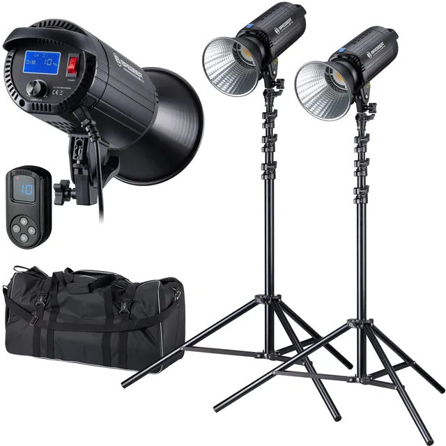 bresser-br-150s-cob-led-dual-kit-2x-150w-mit-reflektor-und-stativ image 1