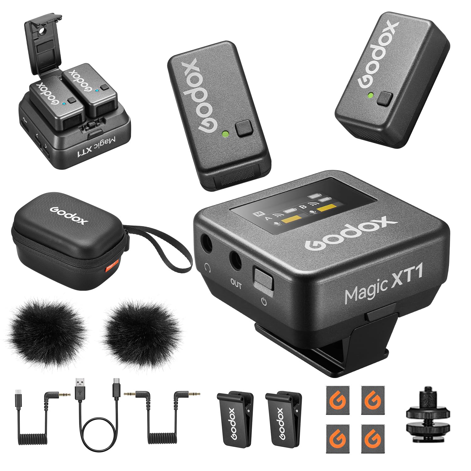 godox-magic-xt1-funk-lavalier-mikrofon-set-2tx-1rx-mit-lade-case-touchscreen image 1