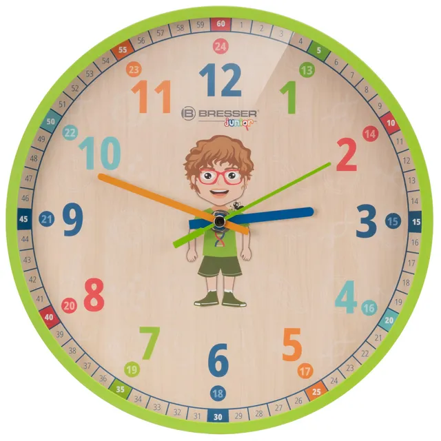 bresser-junior-kinder-wanduhr-25-cm-lautlos-gr-n image 1