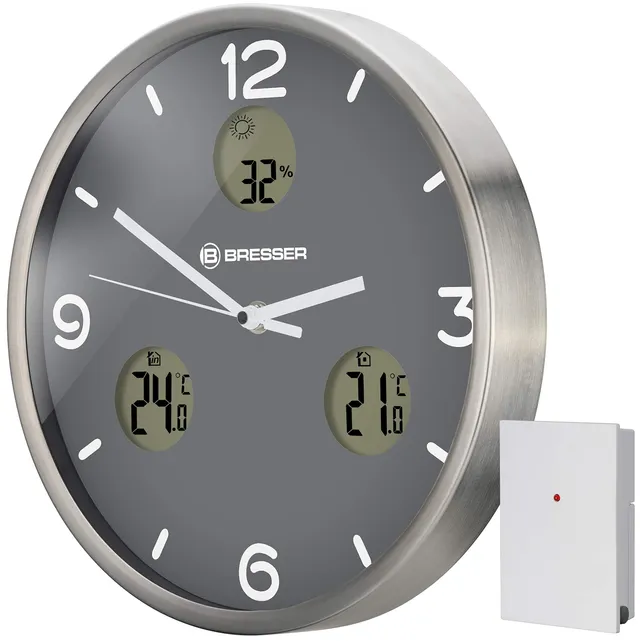 bresser-mytime-io-nx-funk-wanduhr-30-cm-mit-thermo-hygrometer-grau image 1