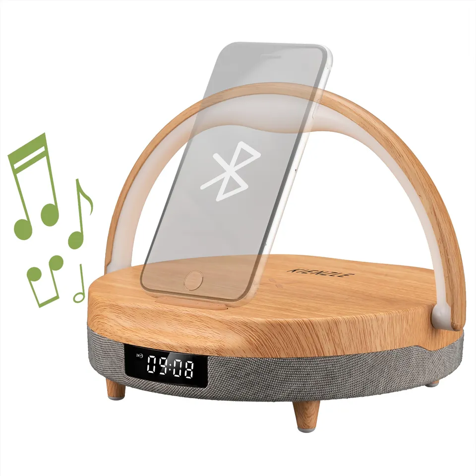 kienzle-led-wecker-mit-bluetooth-5-0-lautsprecher-und-10w-ladepad-holz-look image 1