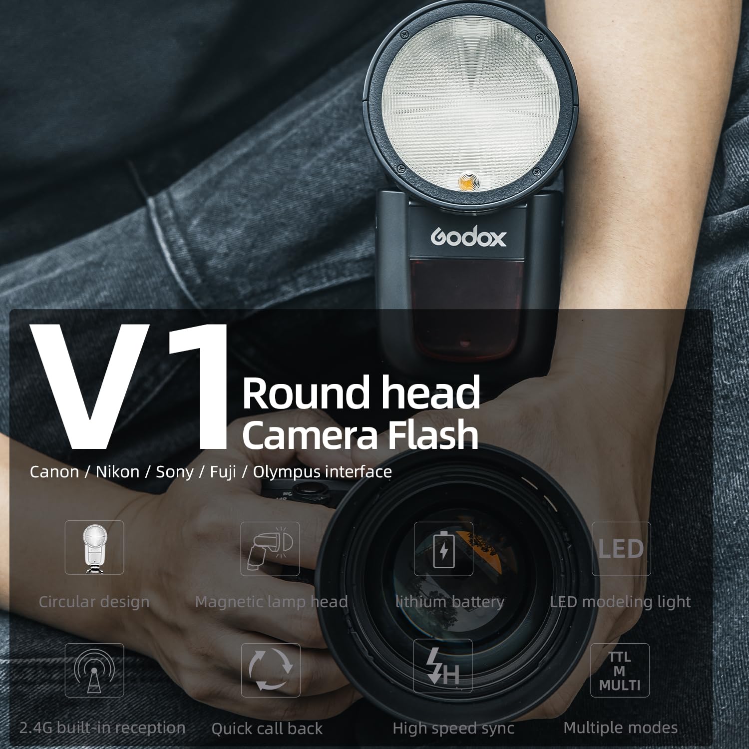 godox-v1-s-kamera-blitz-speedlite-f-r-sony-mit-rundkopf-und-li-ion-akku image 2