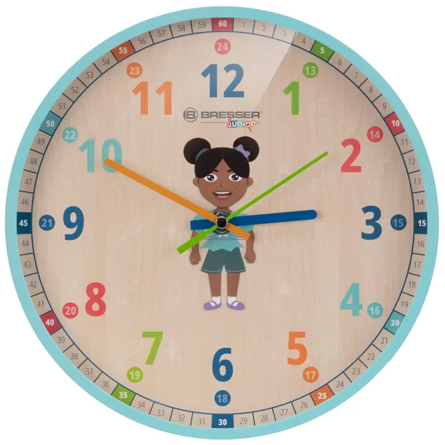 bresser-junior-kinder-wanduhr-25-cm-lautlos-blau image 1
