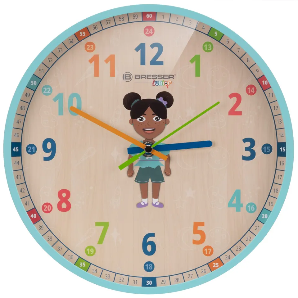 bresser-junior-kinder-wanduhr-25-cm-lautlos-blau image 1
