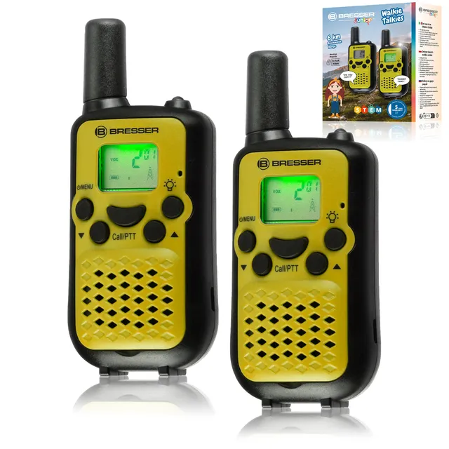 bresser-junior-walkie-talkies-2er-set-gelb-bis-6-km-mit-taschenlampe image 1