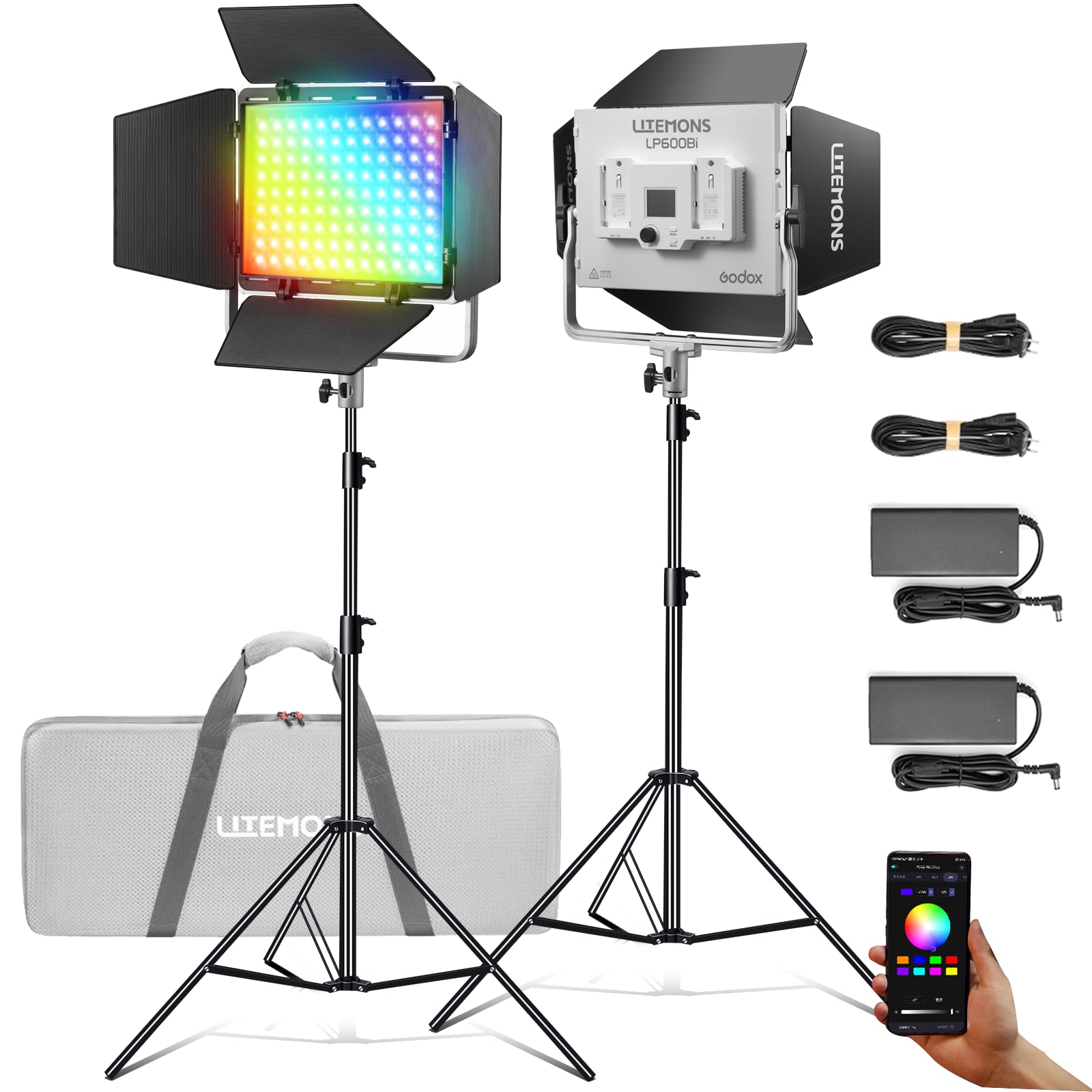 godox-litemons-lp600r-rgb-led-lichtpanel-kit-2er-set-60w-mit-stativ-und-tasche image 1